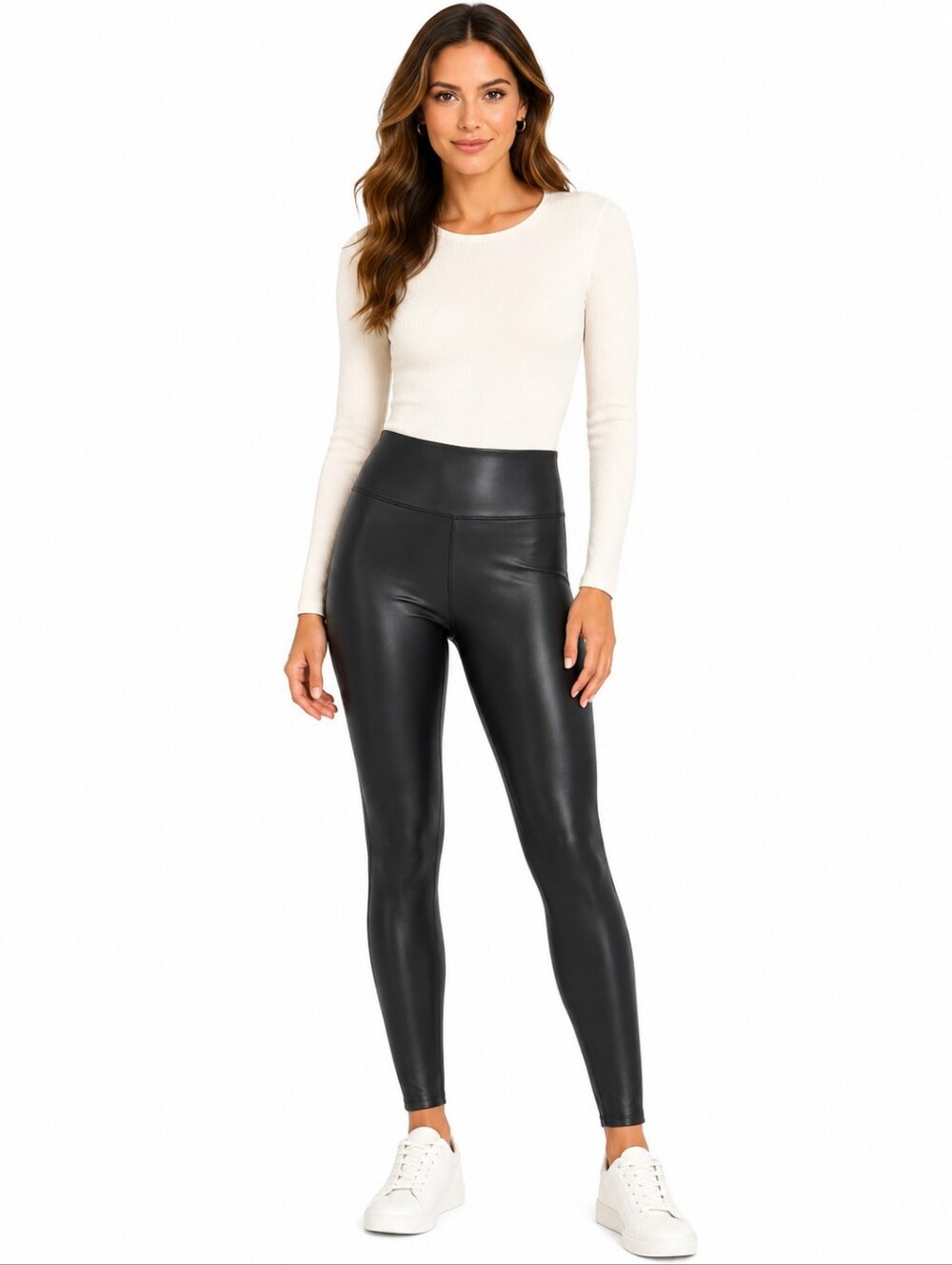 SPANX Faux Leather Leggings Black High Rise Shaping‎ Pants Medium